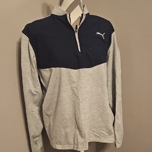 Puma Men's Zip-Up Sweater in Navy and Light Gray.
